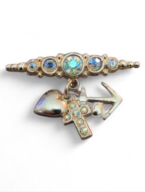 Vintage Gold Tone AB Crystal Faith Hope Charity Charm Brooch Pin